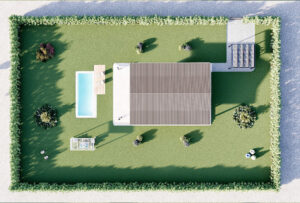 render esterno di una villa moderna
